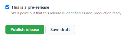 Shows the GitHub release page pre-release checkbox
